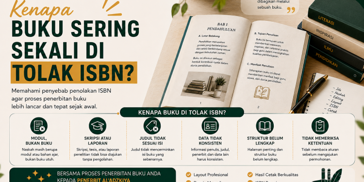 Kenapa buku sering ditolak ISBN? Kenali penyebabnya, mulai dari naskah yang masih berbentuk modul atau laporan penelitian hingga data dan struktur buku yang belum sesuai.
