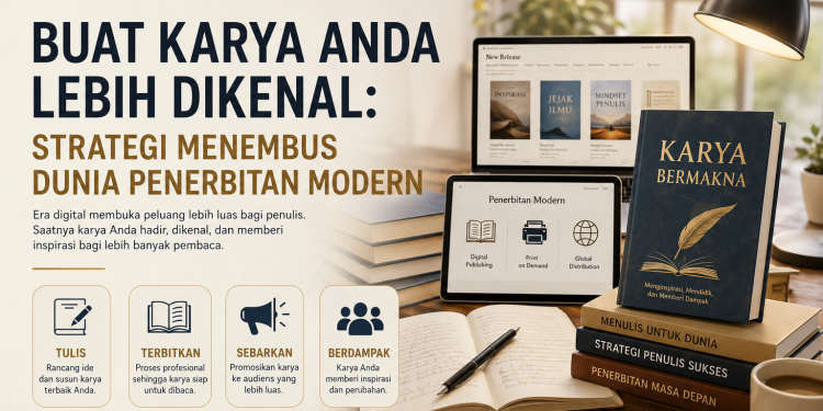 Buat karya Anda lebih dikenal melalui strategi penerbitan modern dengan desain promosi Penerbit Al’Adzkiya.