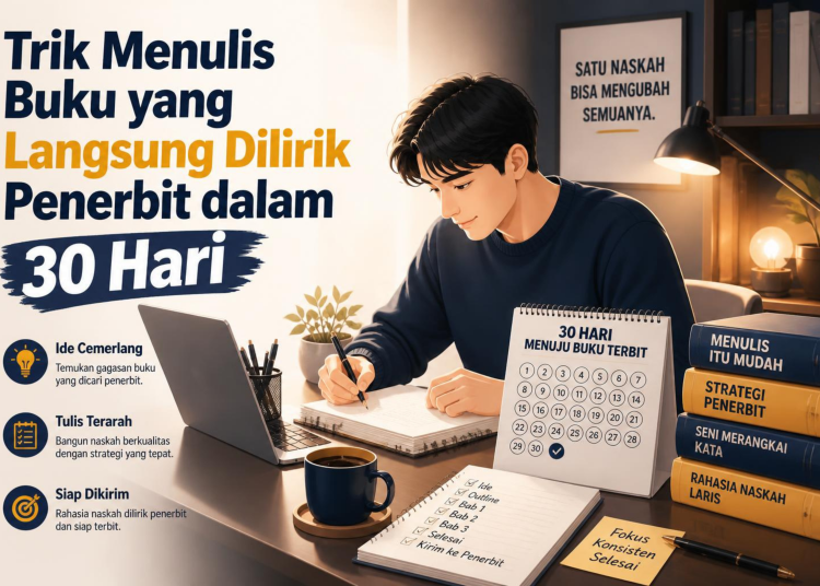 Ilustrasi trik menulis buku yang efektif untuk pemula