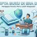 Ilustrasi konseptual tentang pentingnya menjaga hak cipta buku di era digital. Gambar ini menunjukkan seorang penulis yang waspada, sebuah buku digital yang dilindungi perisai hak cipta (©), dan alur distribusi digital yang aman (ikon draf, gambar sumber, perjanjian penerbit) yang berdampingan dengan risiko pembajakan, penyebaran file tanpa izin antar perangkat, dan ikon pencurian data.