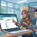 Ilustrasi mahasiswa dan dosen sedang mencari jurnal SINTA untuk publikasi ilmiah.