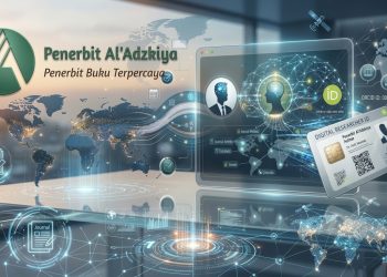 Ilustrasi Penerbit Al’Adzkiya yang menampilkan logo dan identitas penerbit dengan latar belakang teknologi digital, peta dunia, jaringan global, publikasi jurnal ilmiah, serta kartu identitas peneliti digital. Gambar ini menggambarkan dukungan Penerbit Al’Adzkiya terhadap publikasi ilmiah dan konektivitas peneliti di tingkat internasional.